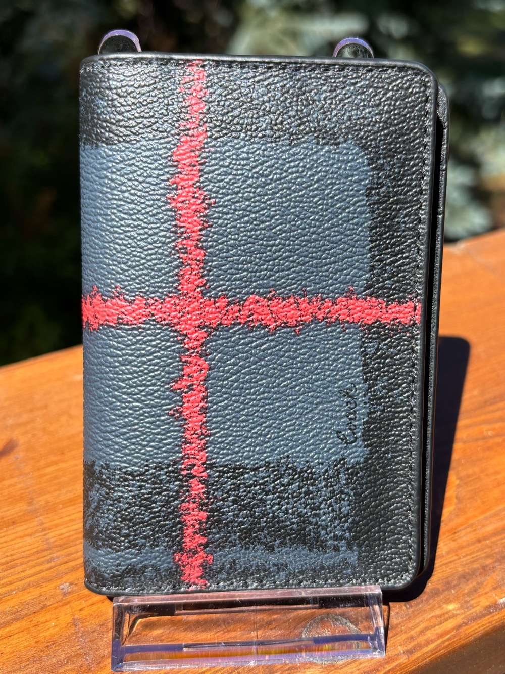 Coach Black plaid Bi-Fold Card Wallet